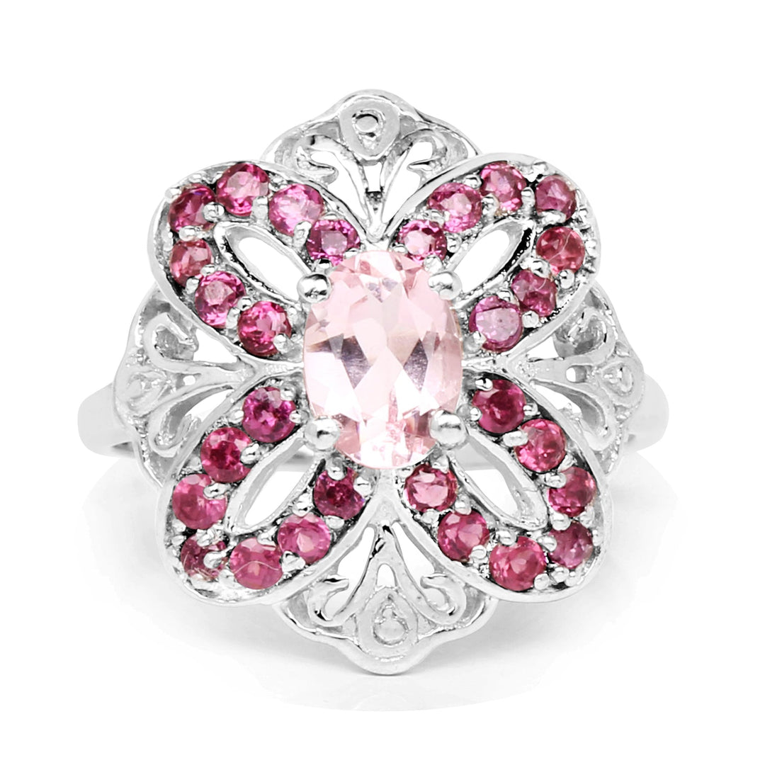 1.82 Carat Genuine Morganite & Rhodolite .925 Sterling Silver Ring