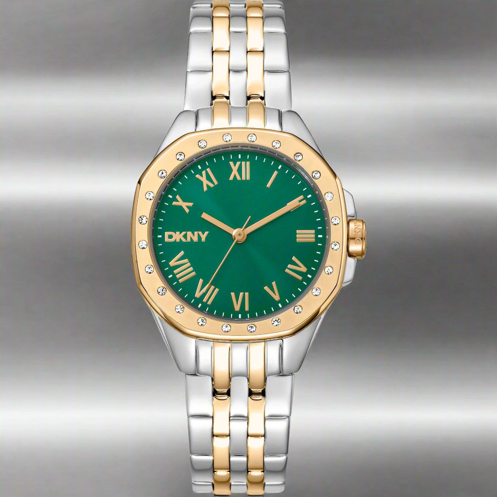DKNY women's green dial jeweled bezel Watches