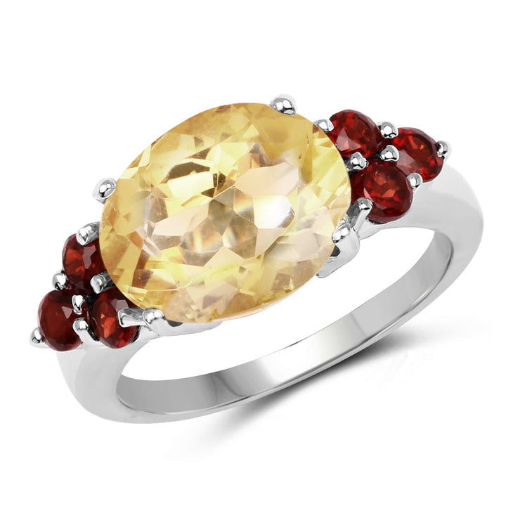 5.52 Carat Genuine Citrine and Garnet .925 Sterling Silver Ring