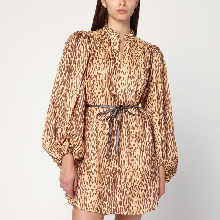 Zimmermann Leopard Print Short Dress In Linen Women