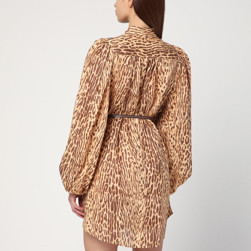 Zimmermann Leopard Print Short Dress In Linen Women