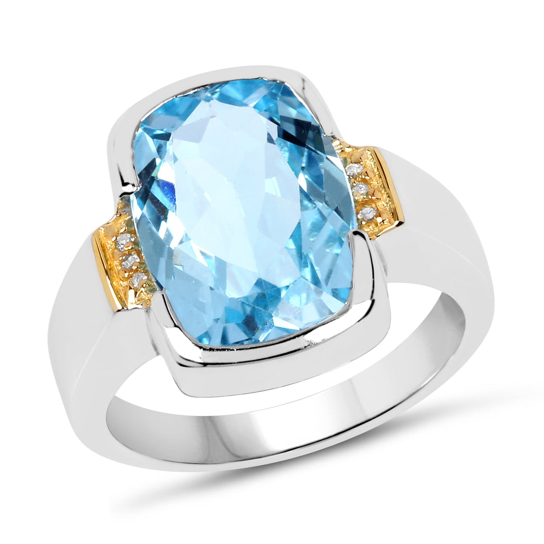Two Tone Plated 6.93 Carat Genuine Blue Topaz &amp; White Topaz .925 Sterling Silver Ring