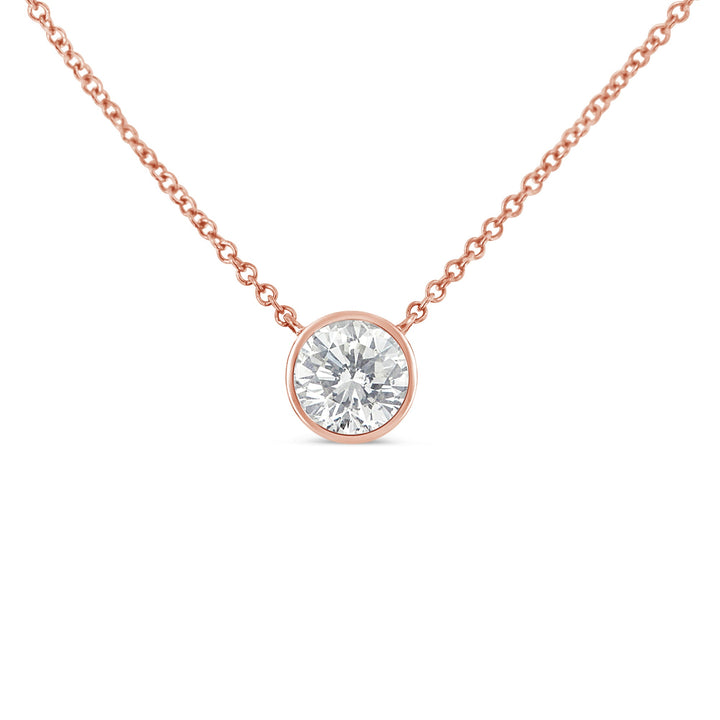 10K White Gold 1/10 Carat Round Brilliant-Cut Diamond Modern Bezel-Set Solitaire 16"-18" Pendant Necklace (H-I Color, SI2-I1 Clarity)