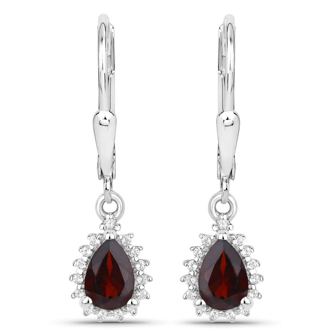 1.88 Carat Genuine Garnet and White Topaz .925 Sterling Silver Jewelry Set