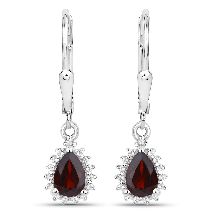 1.88 Carat Genuine Garnet and White Topaz .925 Sterling Silver Jewelry Set