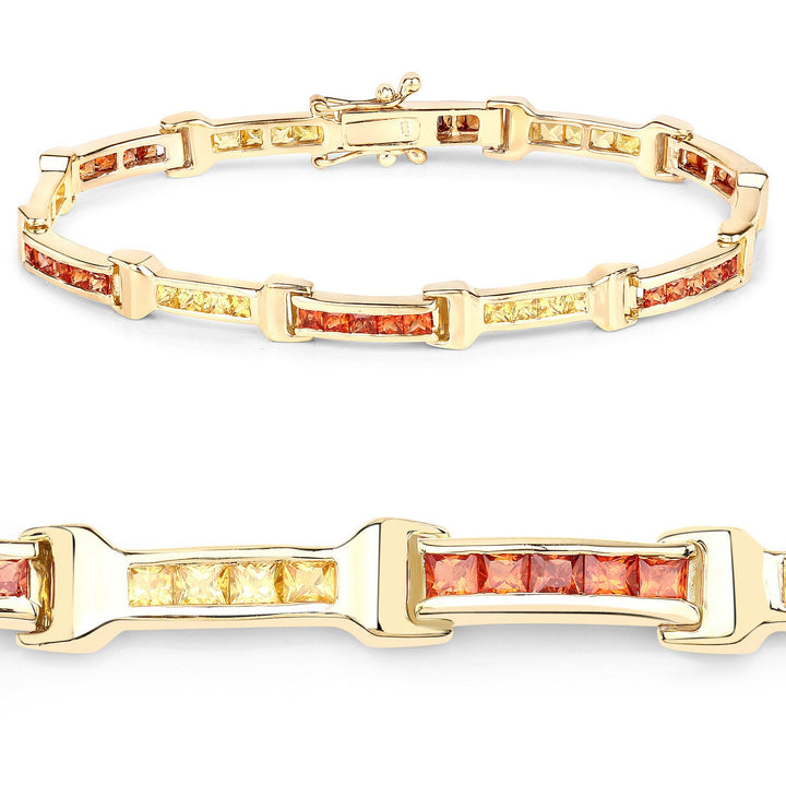 6.48 Carat Genuine Orange Sapphire and Yellow Sapphire .925 Sterling Silver Bracelet