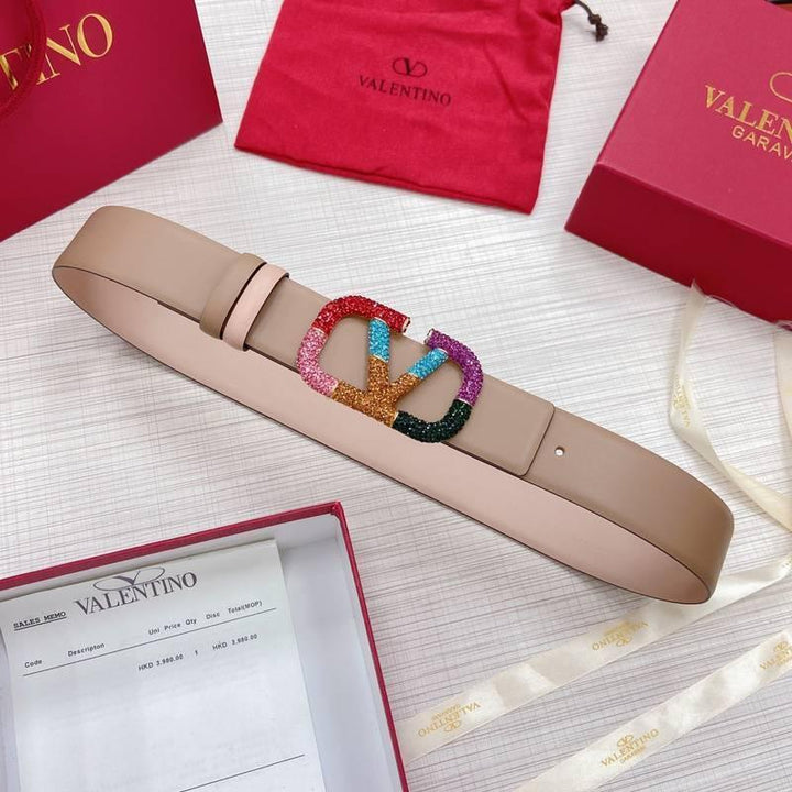 VALENTINO GARAVANI V logo Rainbow Reversible Leather Belt &