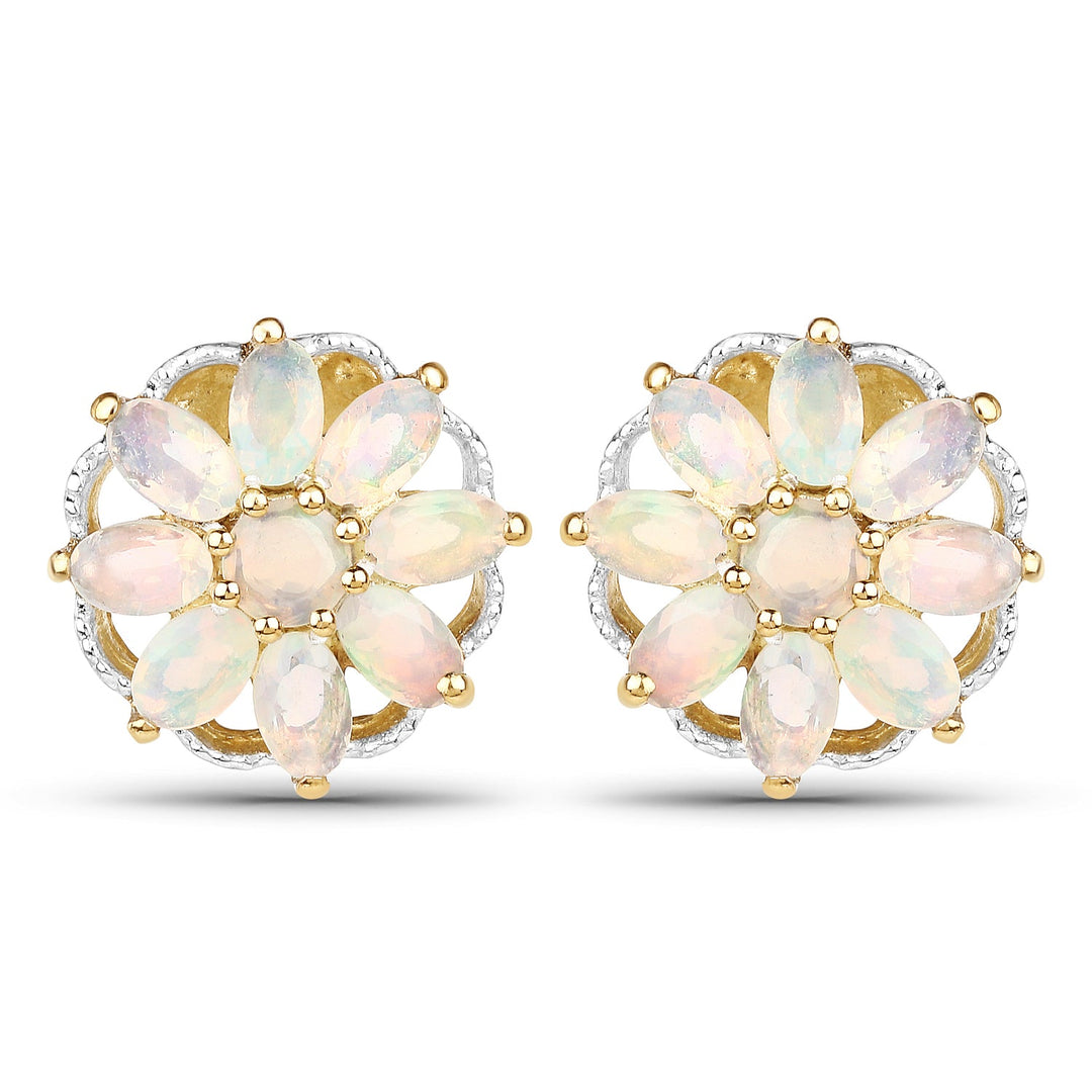 14K Yellow Gold Plated 2.70 Carat Genuine Ethiopian Opal .925 Sterling Silver Earrings
