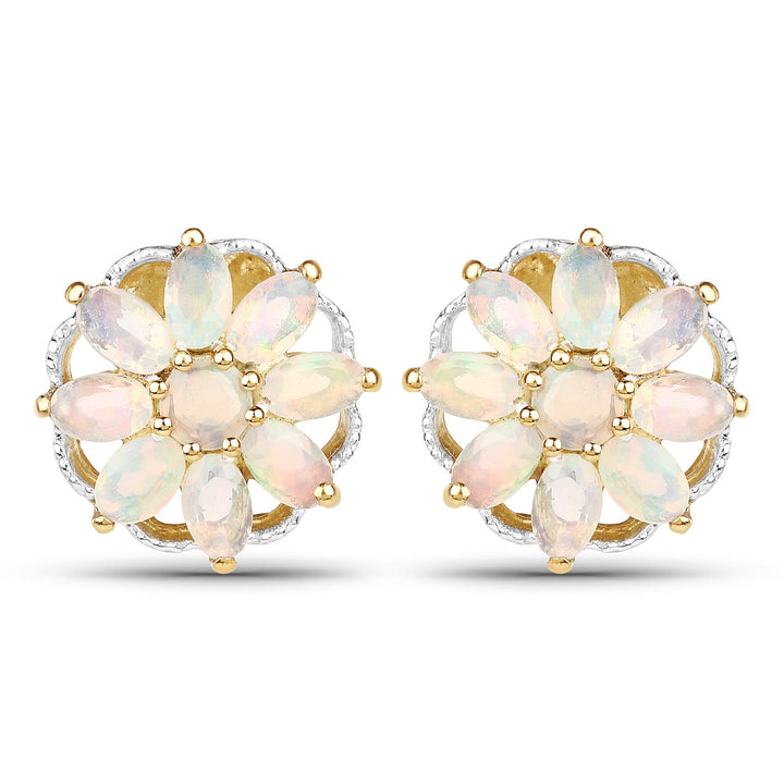14K Yellow Gold Plated 2.70 Carat Genuine Ethiopian Opal .925 Sterling Silver Earrings