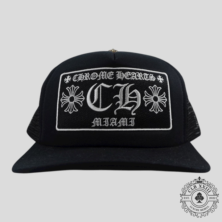 Chrome Hearts Miami Exclusive CH Patch Trucker Hat in Black