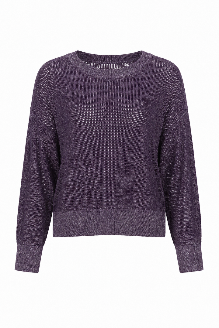 Pima Cotton Metallic Mini Seed Stitch - Plum/Silver