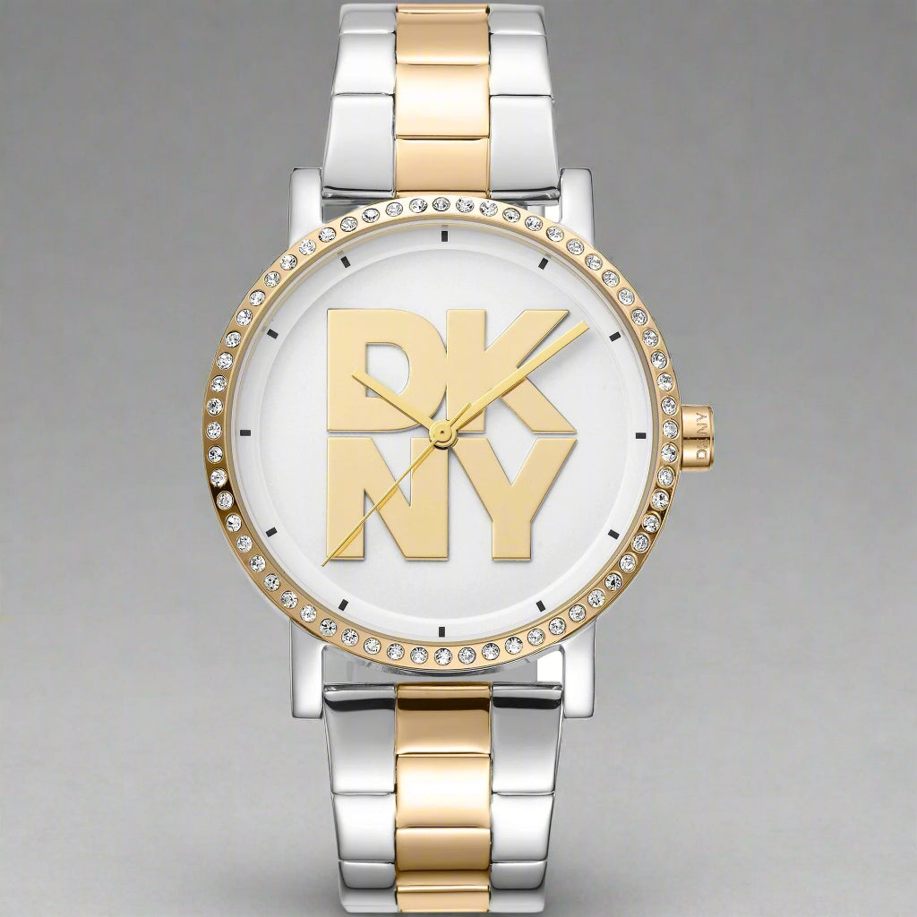 DKNY women's two tone center logo analog Watches