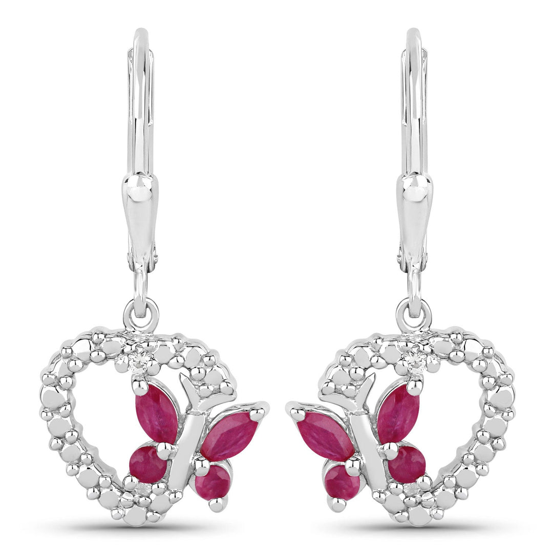 0.59 Carat Genuine Ruby and Created White Sapphire .925 Sterling Silver Earrings