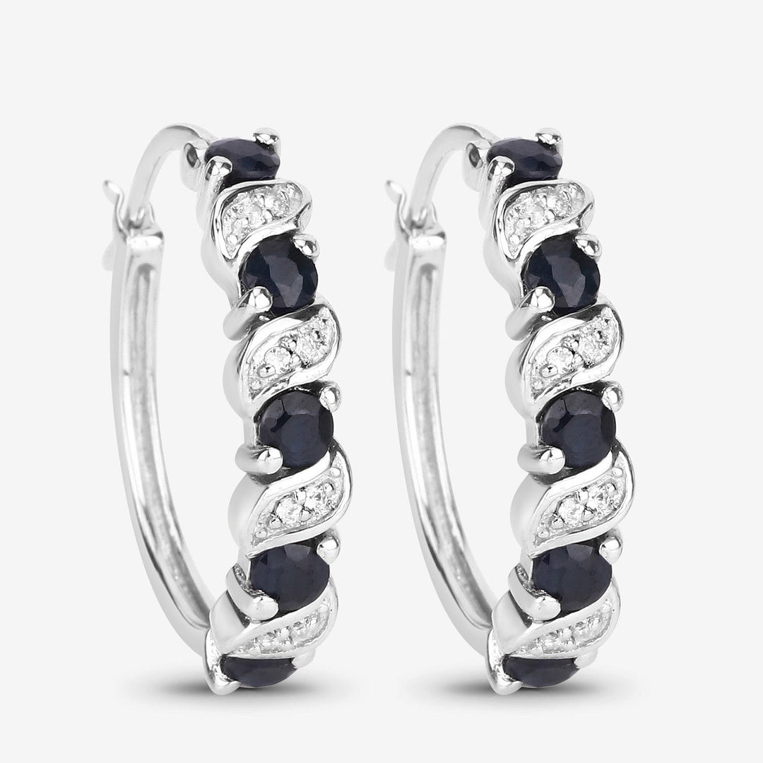 1.28 Carat Genuine Blue Sapphire and White Topaz .925 Sterling Silver Earrings