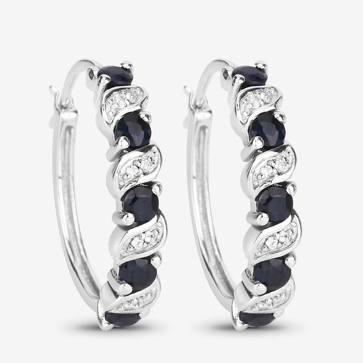 1.28 Carat Genuine Blue Sapphire and White Topaz .925 Sterling Silver Earrings