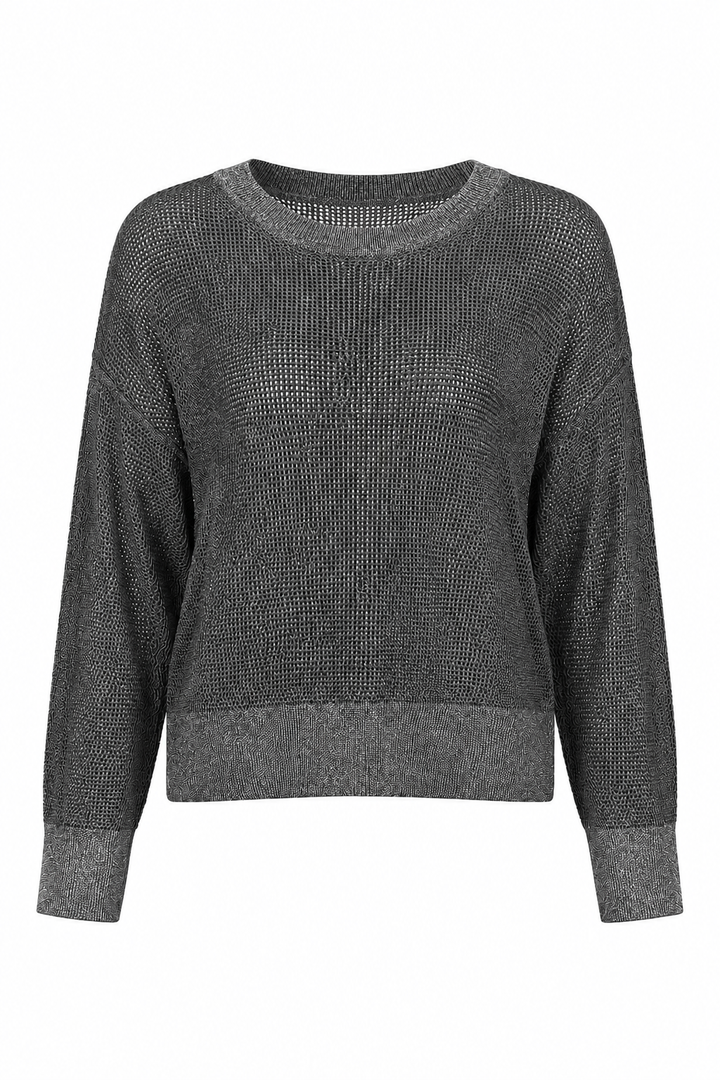Pima Cotton Metallic Mini Seed Stitch - Asphalt/Silver