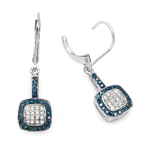 0.45 Carat Genuine Blue Diamond &amp; White Diamond .925 Sterling Silver Earrings