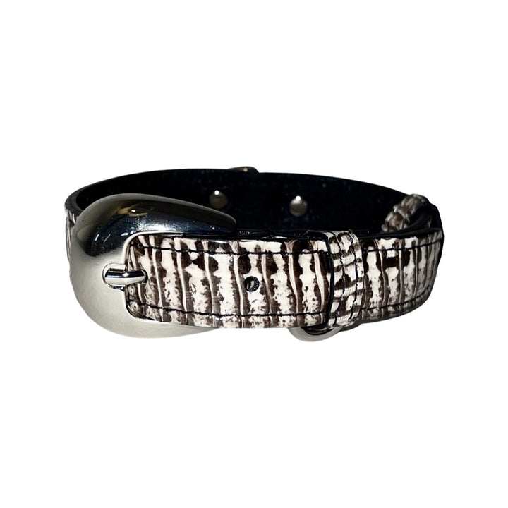 XS 7”-14” Black &amp; White Custom Snake Collar/Custom Silver Oval Italian Hardware