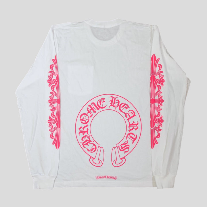 Chrome Hearts Horseshoe Logo Long Sleeve Tee in White/Pink