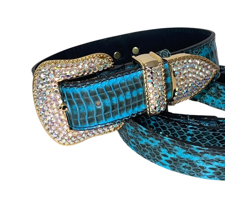 Turquoise &amp; Black Swarovski Crystal Hardware Snake Collar &amp; Leash Set