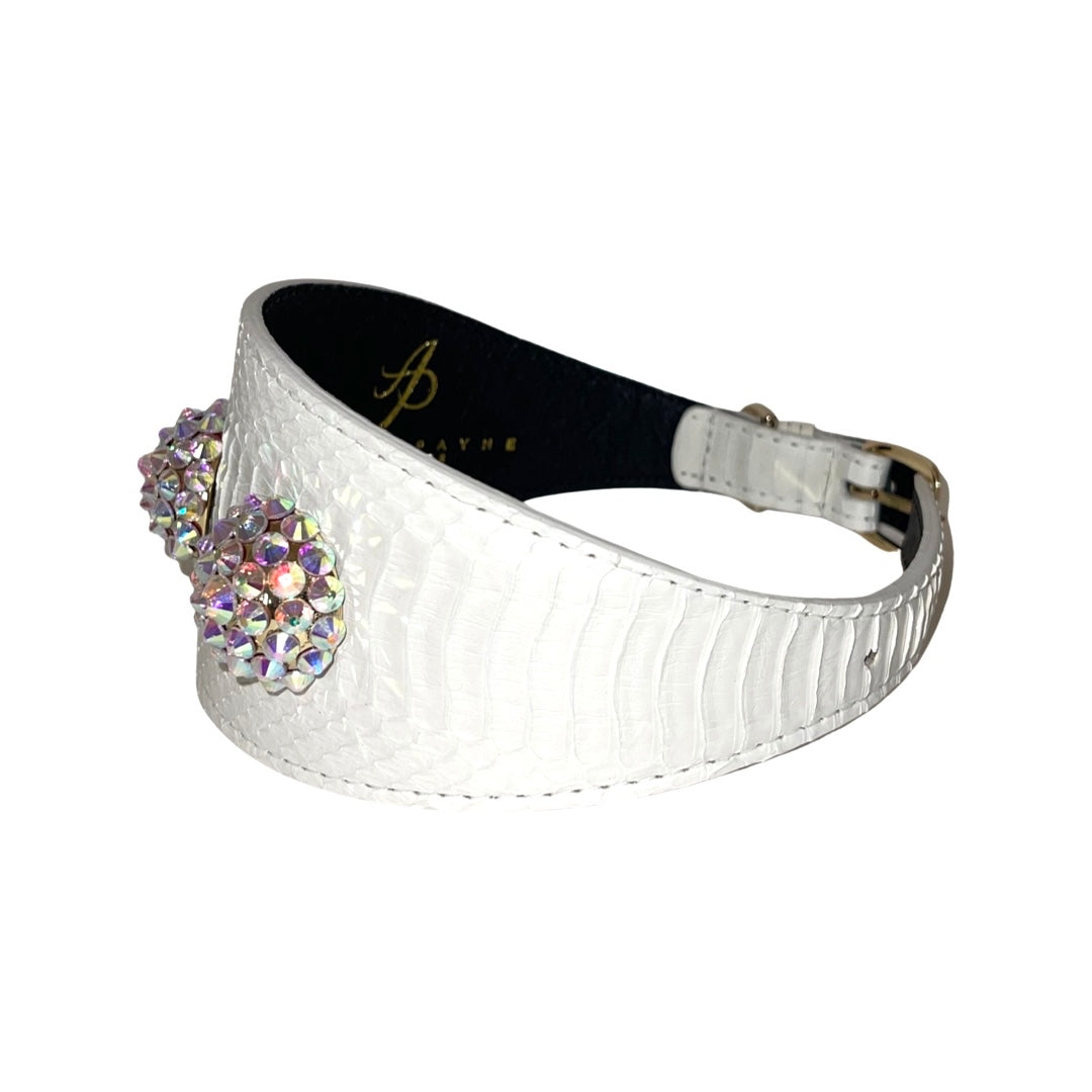 Stunning Matte White 3” Wide Style Collar &amp; Leash Set, With Our Custom Swarovski Rivets
