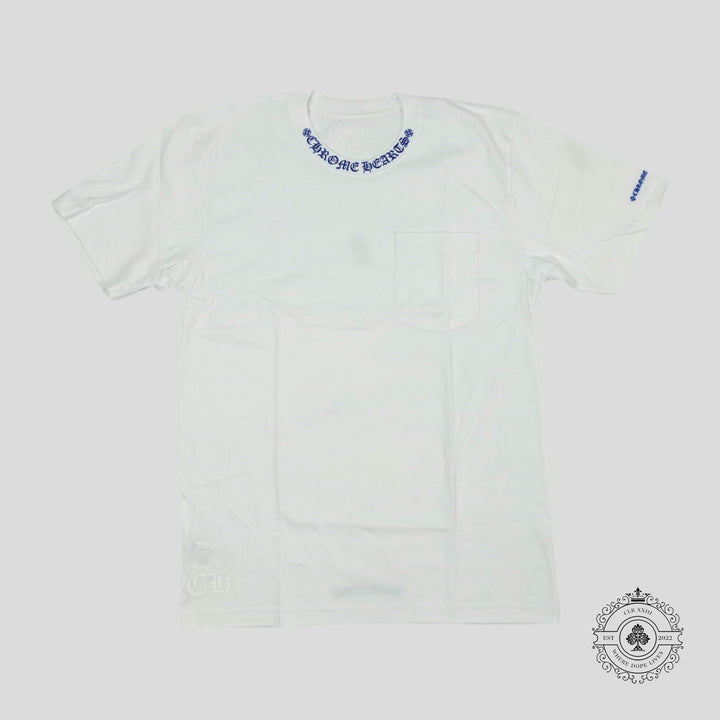 Chrome Hearts Neck Logo Tee in White/Blue