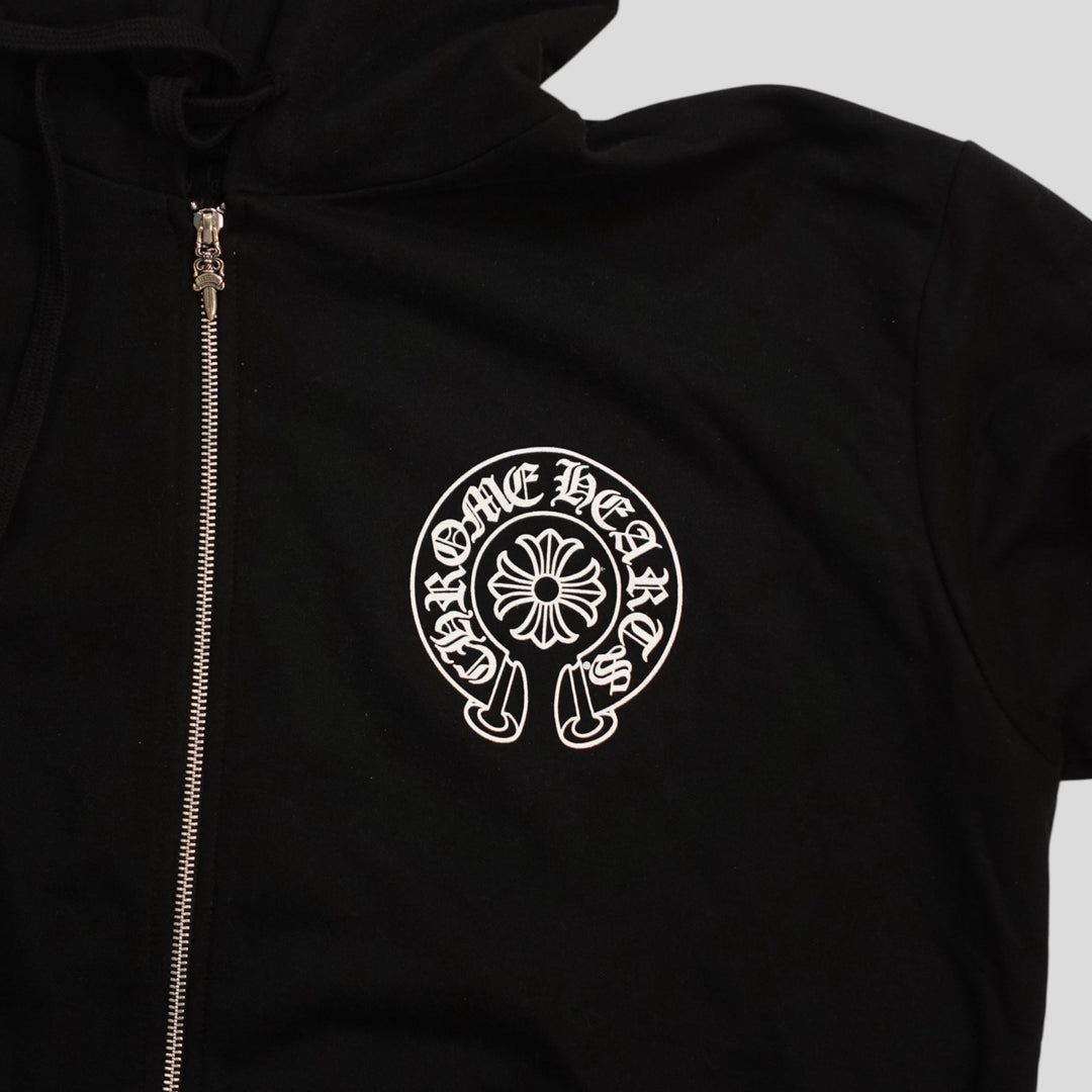 CHROME HEARTS MIAMI EXCLUSIVE HORSESHOE LOGO ZIP-UP HOODIE - BLACK