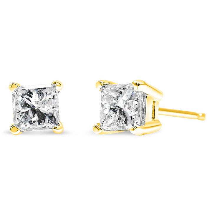 AGS Certified 14K White Gold 1.0 Cttw 4-Prong Set Princess-Cut Solitaire Diamond Push Back Stud Earrings (I-J Color, SI2-I1 Clarity)