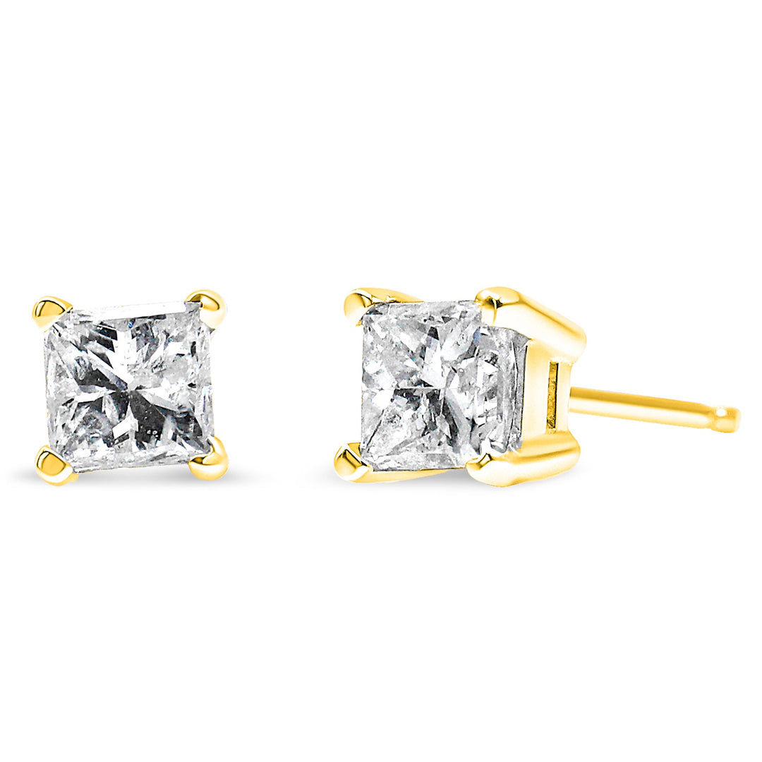 14K Yellow Gold 3/8 Cttw Princess-Cut Square Near Colorless Diamond Classic 4-Prong Solitaire Stud Earrings (J-K Color, SI1-SI2 Clarity)
