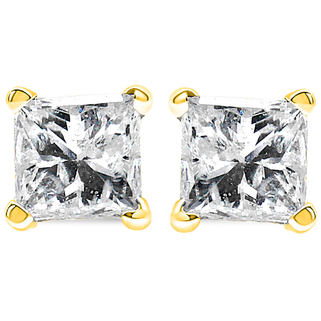 14K Yellow Gold 3/8 Cttw Princess-Cut Square Near Colorless Diamond Classic 4-Prong Solitaire Stud Earrings (J-K Color, SI1-SI2 Clarity)