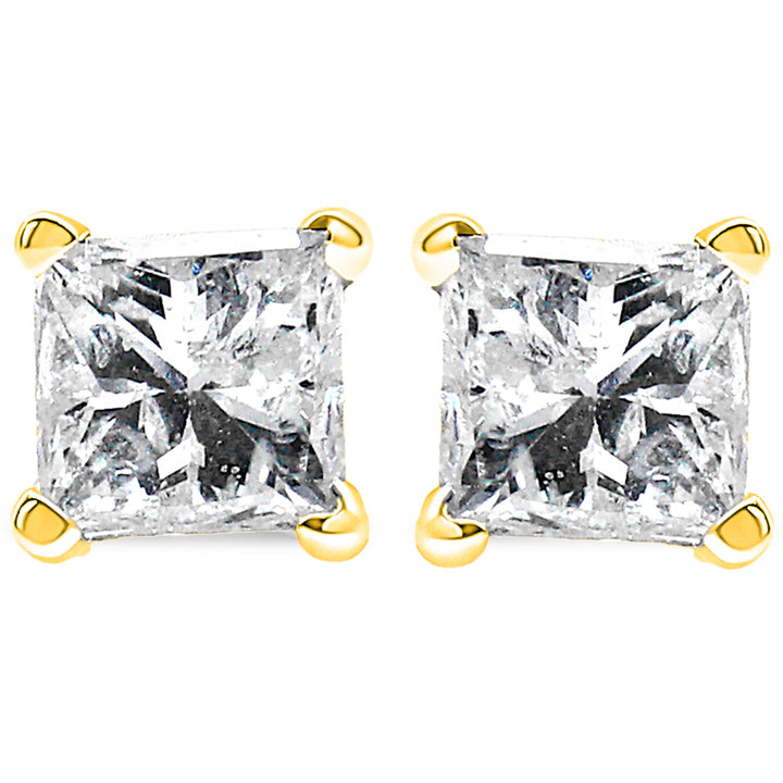 14K Yellow Gold 3/8 Cttw Princess-Cut Square Near Colorless Diamond Classic 4-Prong Solitaire Stud Earrings (J-K Color, SI1-SI2 Clarity)