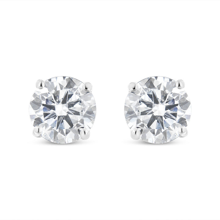 14K White Gold 1-1/2 Cttw Round Brilliant-Cut Near Colorless Diamond Classic 4-Prong Stud Earrings with Screw Backs (H-I Color, SI1-SI2 Clarity)