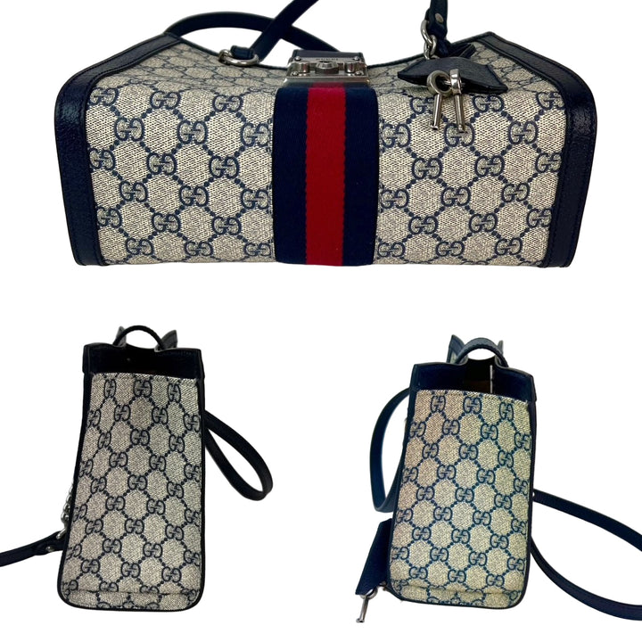 Gucci GG Supreme Dollar Calfskin Web Small Padlock Navy Tote