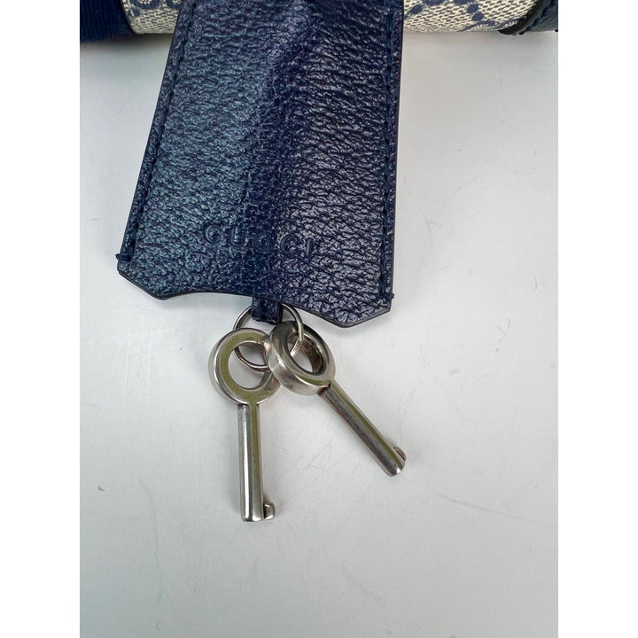 Gucci GG Supreme Dollar Calfskin Web Small Padlock Navy Tote keys with padlock for luxury bags.