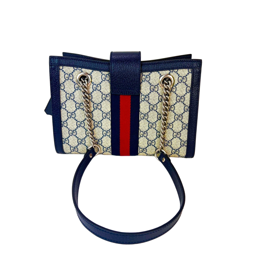 Gucci GG Supreme Dollar Calfskin Web Small Padlock Navy Tote