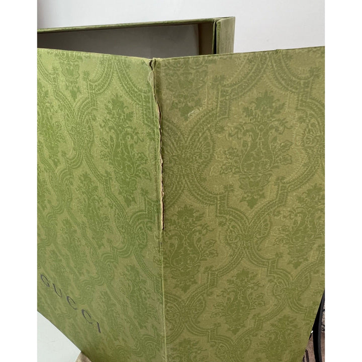 Gucci GG Supreme Dollar Calfskin Web Small Padlock Navy Tote box with intricate green pattern texture.