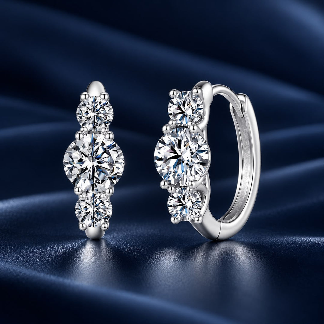 925 Sterling Silver White Gold Plated Moissanite 1.3x0.5cm Hoop Earrings for Women