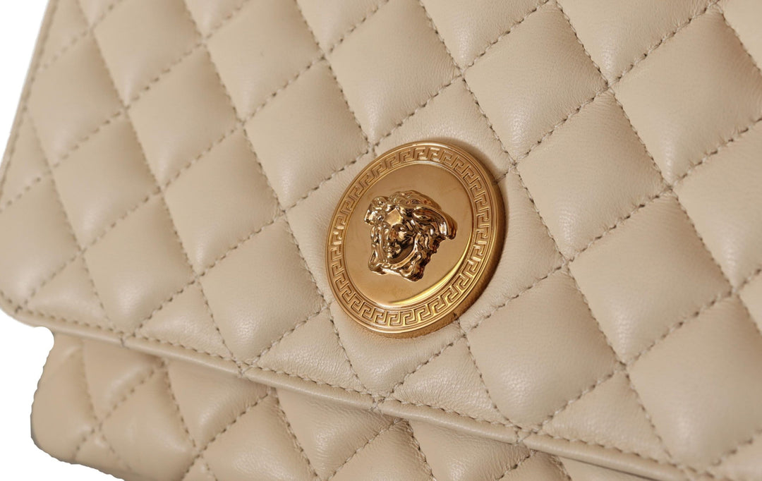 VERSACE diamond quilted White Nappa Leather Shoulder Bag