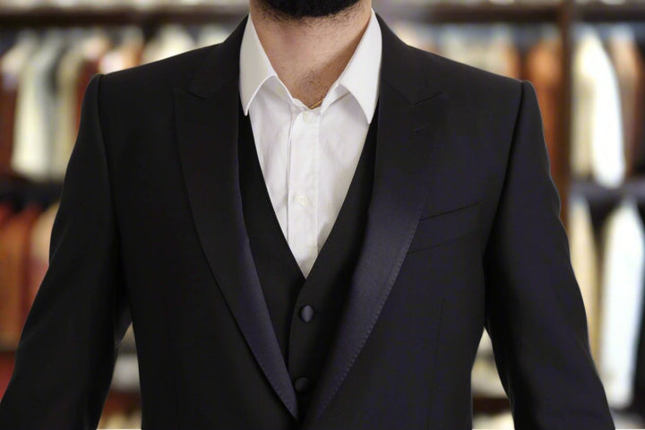 DOLCE & GABBANA Elegant Black Three-Piece Wool Blend Suit