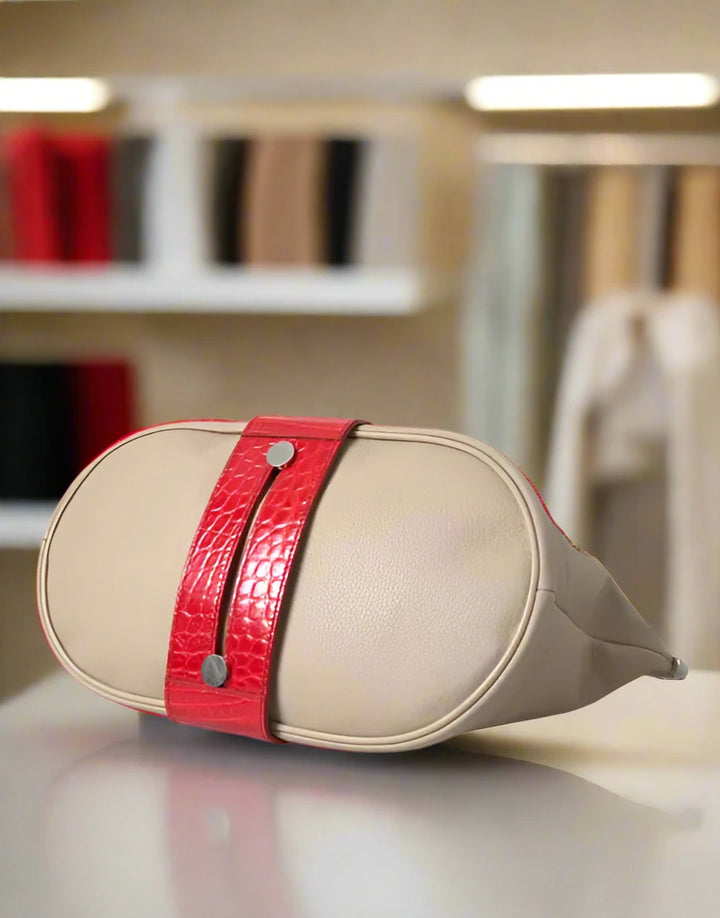 BOLSO BALENCIAGA DE PIEL EXÓTICA BICOLOR BEIGE Y ROJO