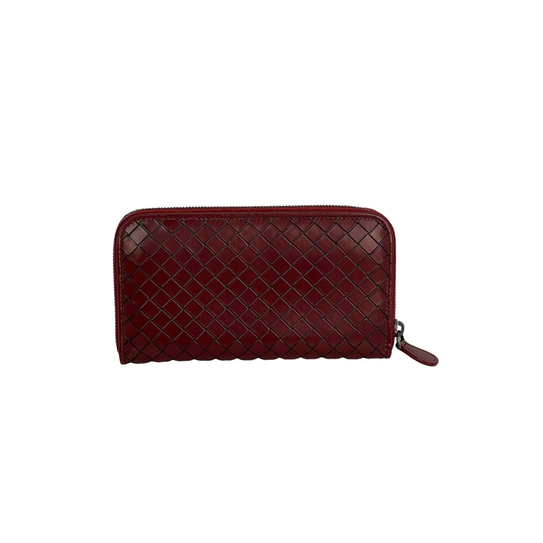 Bottega Veneta Burgundy Intrecciato leather zip wallet clutch – STORE 7994