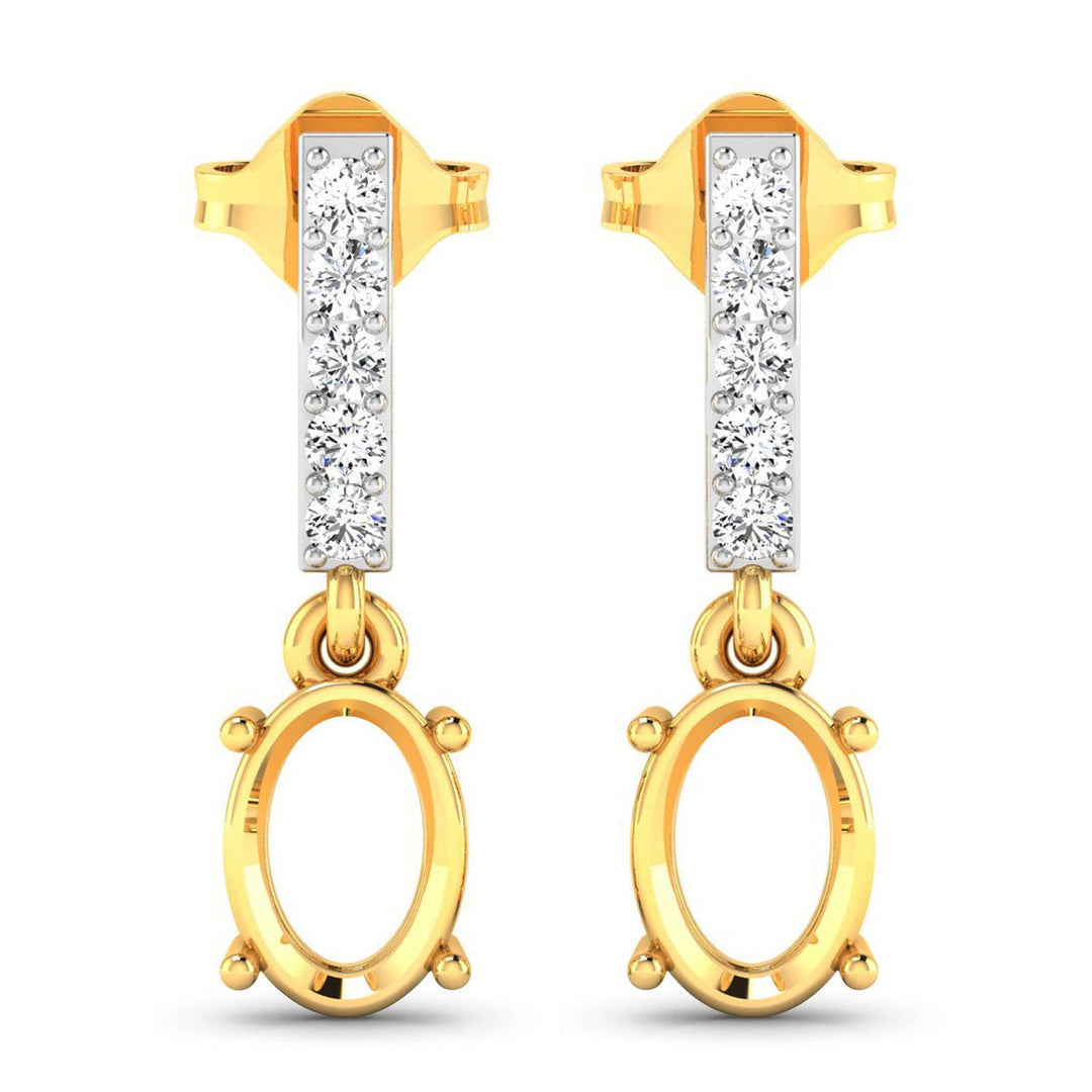 0.14 Carat Genuine White Diamond 14K Yellow Gold Semi Mount Earrings - holds 7x5mm Oval Gemstones