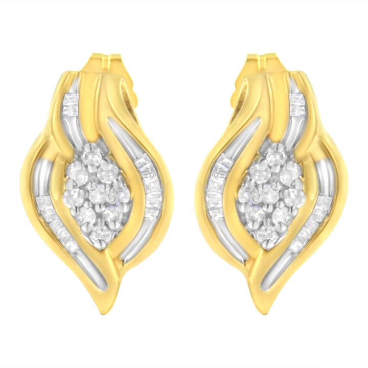 10K Yellow Gold 1/3 cttw Round-Cut Diamond Cluster and Swirl Stud Earrings (J-K Clarity, I2-I3 Color)