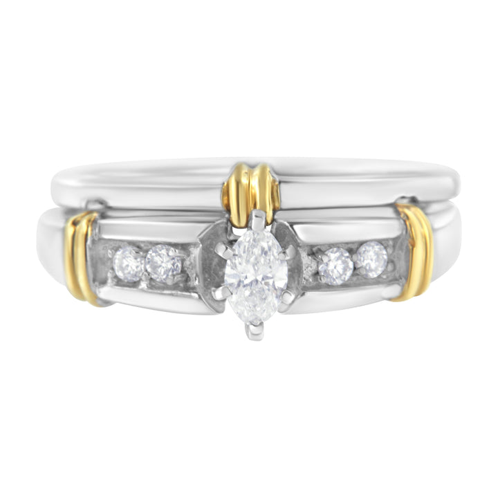 14K Yellow and White Gold 1/3 Cttw Marquise Diamond Cocktail Engagement Ring Set (H-I Color, SI1-SI2 Clarity) - Size 7