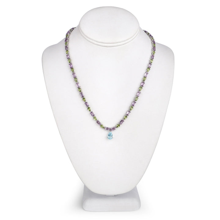 32.50 Carat Genuine Multi Stones .925 Sterling Silver Necklace