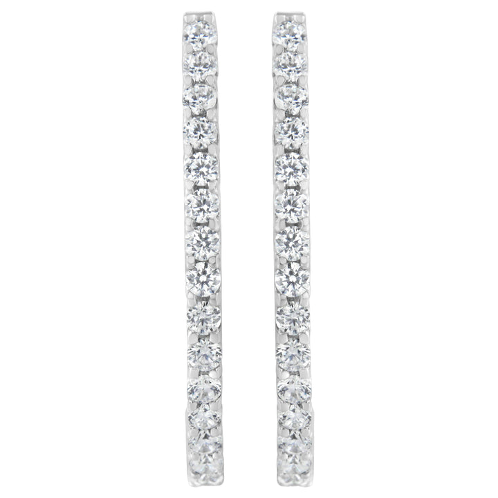 14K White Gold 2.0 Cttw Round Brilliant Cut Diamond Oblong Hinged Leverback Hoop Earrings (I-J Color, I1-I2 Clarity)
