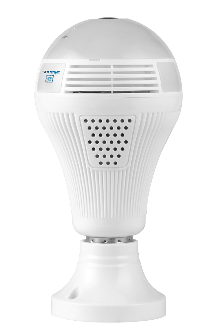 Silarius SIL-FISHBULB3MP 3MP WiFi, bulb fish-eye Camera,  app (IC See) , TF card, 2-Way Audio , app can switch bulb on - 1.29mm lens (SILVER COLOR)