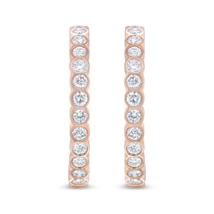 18K Rose Gold 1 Cttw Round Bezel-Set Diamond Hoop Earrings (F-G Color, VS1-VS2 Clarity)