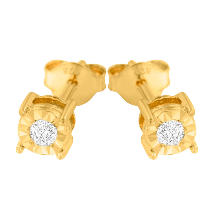 10K Yellow Gold Plated .925 Sterling Silver 1/10 Cttw Round Brilliant-Cut Diamond Miracle-Set Stud Earrings (J-K Color, I3 Clarity)
