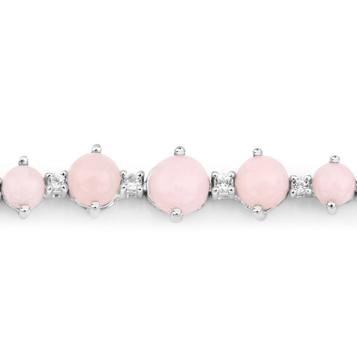 5.50 Carat Genuine Pink Opal and White Topaz .925 Sterling Silver Bracelet